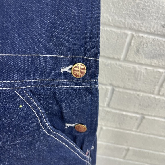 Round House Overall Carpenter Bibs Mens Size 34 Dark Wash Denim Workwear - Picture 5 of 12